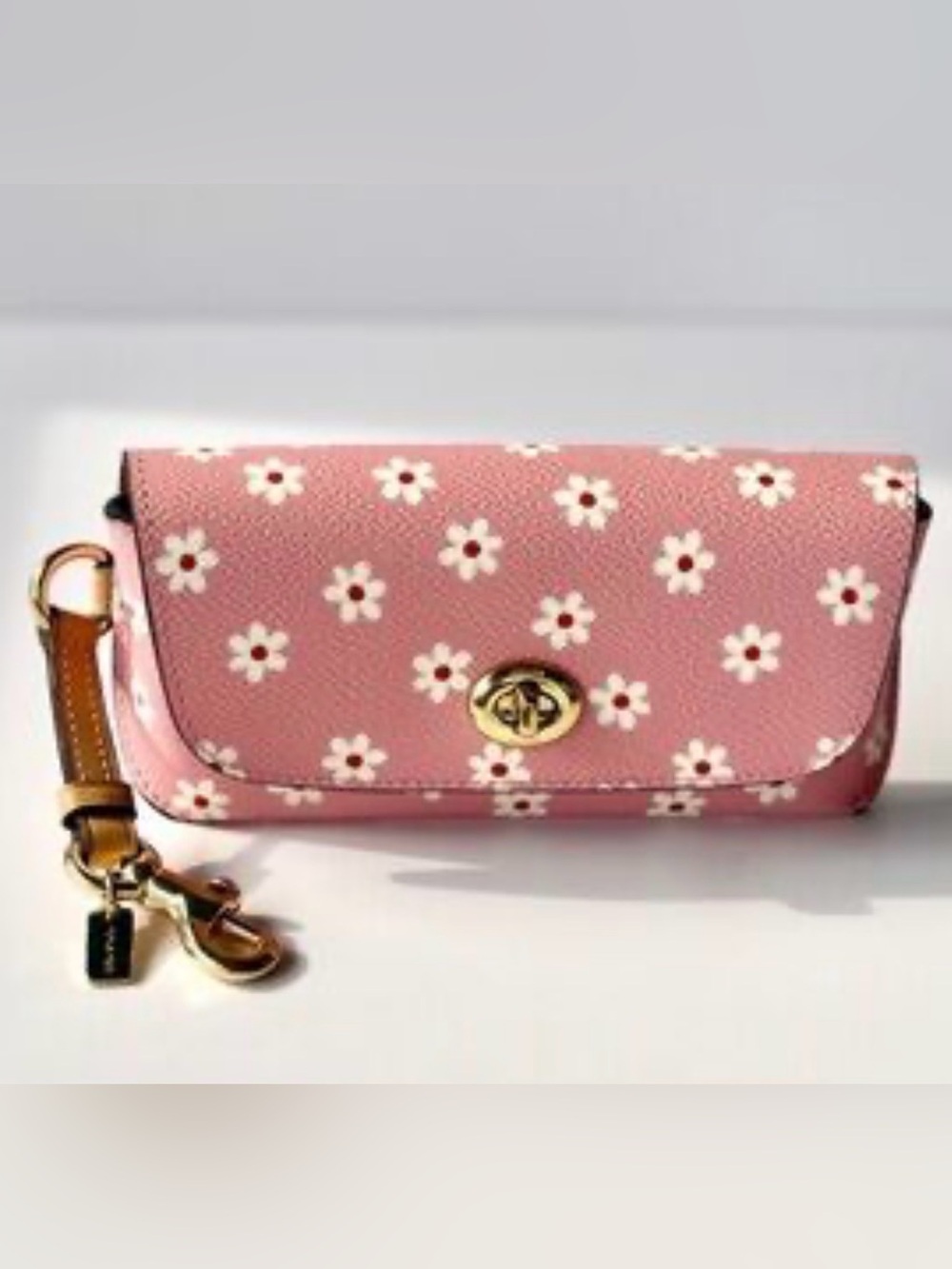 Coach Pink Floral Sunglass Case with Gold Clip
